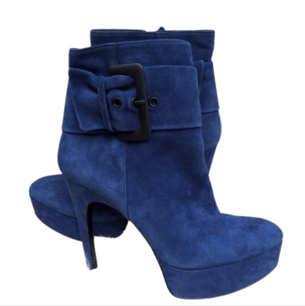 Via Spiga Blue Suede Side BuckleStiletto Ankle boots 10 NEW - Picture 2 of 14
